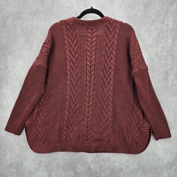 Natural Reflection Red Pullover Knit Long Sleeve Cardigan Sweater Medium - Picture 2 of 7